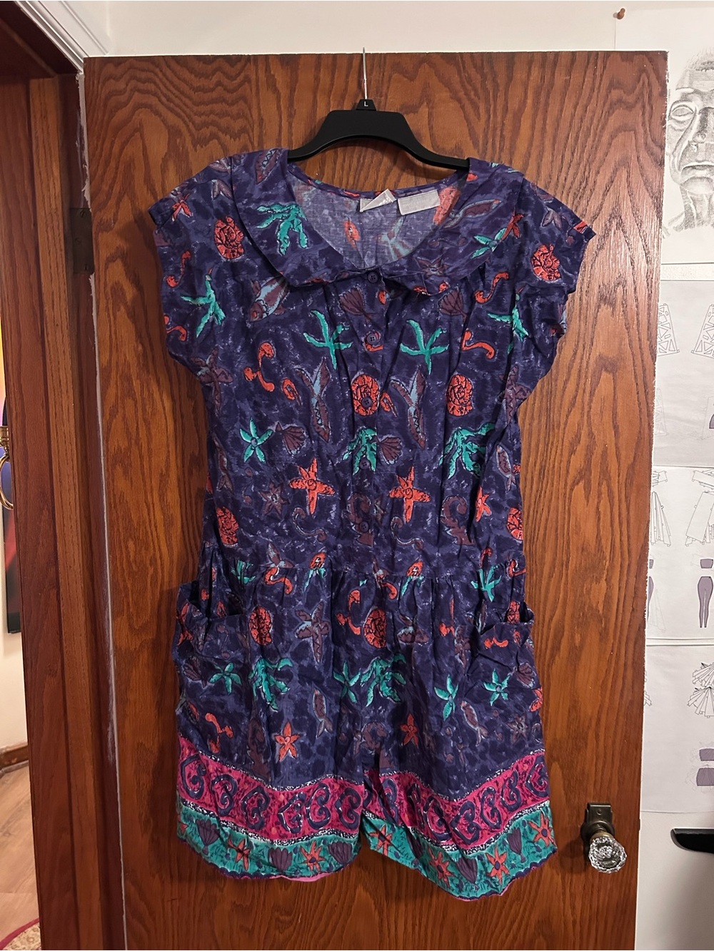 Vintage 80s Purple Floral Starfish Short Sleeve Romper